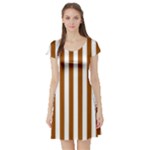 Vertical Stripes - White and Brown Short Sleeve Skater Dress