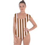 Vertical Stripes - White and Brown Short Sleeve Leotard (Ladies)