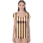 Vertical Stripes - White and Brown Boyleg Leotard (Ladies)