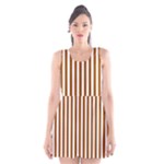 Vertical Stripes - White and Brown Scoop Neck Skater Dress