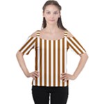 Vertical Stripes - White and Brown Women s Cutout Shoulder Tee