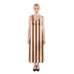 Vertical Stripes - White and Brown Full Print Maxi Dress