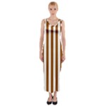 Vertical Stripes - White and Brown Fitted Maxi Dress