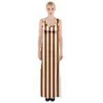 Vertical Stripes - White and Brown Maxi Thigh Split Dress