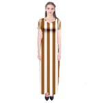 Vertical Stripes - White and Brown Short Sleeve Maxi Dress