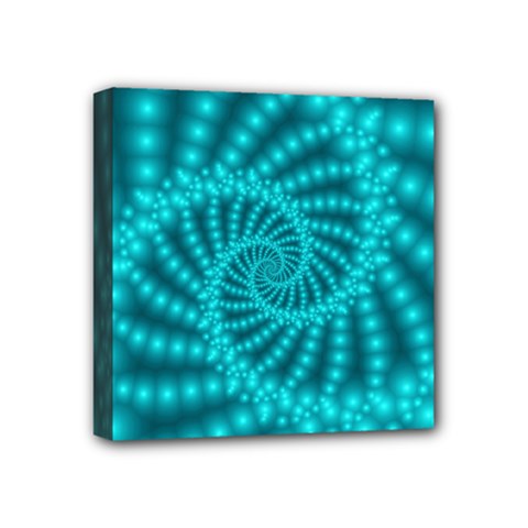 Glossy Pastel Blue Beaded Spiral Fractal Mini Canvas 4  x 4  (Stretched) from ArtsNow.com