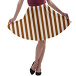 Vertical Stripes - White and Brown A-line Skater Skirt