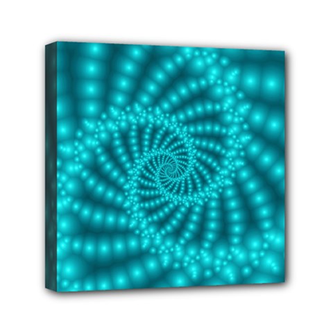 Glossy Pastel Blue Beaded Spiral Fractal Mini Canvas 6  x 6  (Stretched) from ArtsNow.com