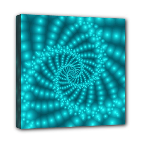 Glossy Pastel Blue Beaded Spiral Fractal Mini Canvas 8  x 8  (Stretched) from ArtsNow.com