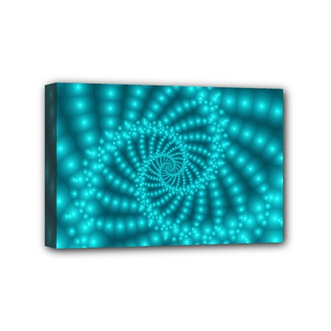 Glossy Pastel Blue Beaded Spiral Fractal Mini Canvas 6  x 4  (Stretched) from ArtsNow.com