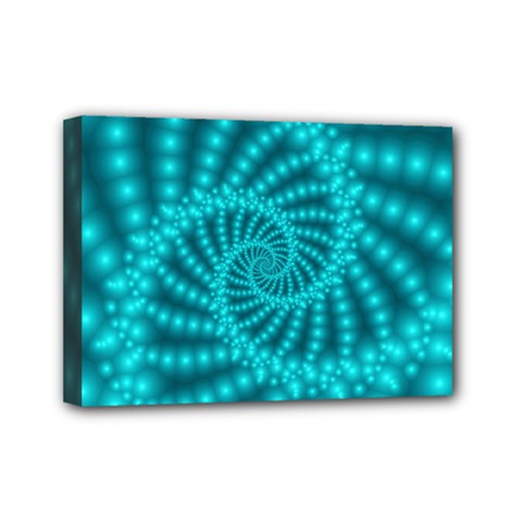 Glossy Pastel Blue Beaded Spiral Fractal Mini Canvas 7  x 5  (Stretched) from ArtsNow.com