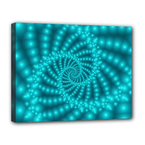 Glossy Pastel Blue Beaded Spiral Fractal Canvas 14  x 11  (Stretched) from ArtsNow.com