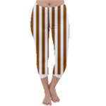 Vertical Stripes - White and Brown Capri Winter Leggings