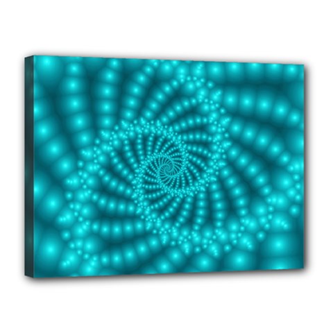 Glossy Pastel Blue Beaded Spiral Fractal Canvas 16  x 12  (Stretched) from ArtsNow.com