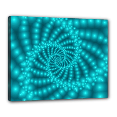 Glossy Pastel Blue Beaded Spiral Fractal Canvas 20  x 16  (Stretched) from ArtsNow.com