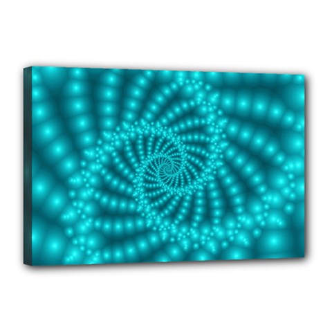 Glossy Pastel Blue Beaded Spiral Fractal Canvas 18  x 12  (Stretched) from ArtsNow.com