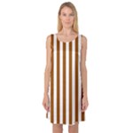 Vertical Stripes - White and Brown Sleeveless Satin Nightdress