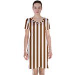 Vertical Stripes - White and Brown Short Sleeve Nightdress