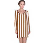 Vertical Stripes - White and Brown Long Sleeve Nightdress