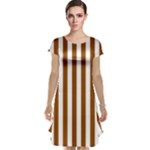 Vertical Stripes - White and Brown Cap Sleeve Nightdress