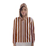 Vertical Stripes - White and Brown Hooded Wind Breaker (Women)