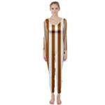 Vertical Stripes - White and Brown Long Sleeve Catsuit