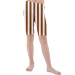 Vertical Stripes - White and Brown Kid s Mid Length Swim Shorts