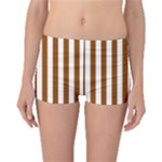 Vertical Stripes - White and Brown Boyleg Bikini Bottoms