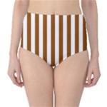 Vertical Stripes - White and Brown High-Waist Bikini Bottoms