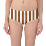 Vertical Stripes - White and Brown Mid-Waist Bikini Bottoms