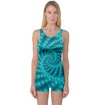 Glossy Pastel Blue Beaded Spiral Fractal One Piece Boyleg Swimsuit