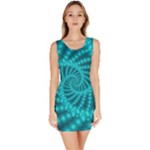 Glossy Pastel Blue Beaded Spiral Fractal Bodycon Dress