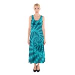 Glossy Pastel Blue Beaded Spiral Fractal Sleeveless Maxi Dress