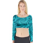 Glossy Pastel Blue Beaded Spiral Fractal Long Sleeve Crop Top (Tight Fit)