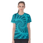 Glossy Pastel Blue Beaded Spiral Fractal Women s Cotton Tee