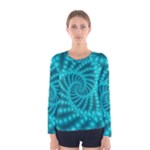 Glossy Pastel Blue Beaded Spiral Fractal Women s Long Sleeve Tee