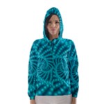 Glossy Pastel Blue Beaded Spiral Fractal Hooded Wind Breaker (Women)