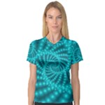 Glossy Pastel Blue Beaded Spiral Fractal Women s V-Neck Sport Mesh Tee