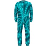 Glossy Pastel Blue Beaded Spiral Fractal OnePiece Jumpsuit (Men)