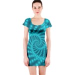 Glossy Pastel Blue Beaded Spiral Fractal Short Sleeve Bodycon Dress