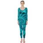 Glossy Pastel Blue Beaded Spiral Fractal Long Sleeve Catsuit