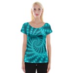 Glossy Pastel Blue Beaded Spiral Fractal Women s Cap Sleeve Top