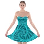 Glossy Pastel Blue Beaded Spiral Fractal Strapless Bra Top Dress