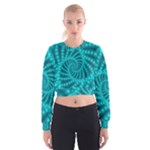 Glossy Pastel Blue Beaded Spiral Fractal Women s Cropped Sweatshirt