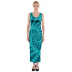 Glossy Pastel Blue Beaded Spiral Fractal Fitted Maxi Dress