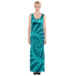 Glossy Pastel Blue Beaded Spiral Fractal Maxi Thigh Split Dress