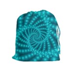 Glossy Pastel Blue Beaded Spiral Fractal Drawstring Pouch (XL)