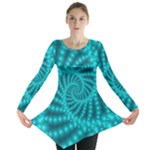 Glossy Pastel Blue Beaded Spiral Fractal Long Sleeve Tunic 