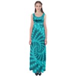 Glossy Pastel Blue Beaded Spiral Fractal Empire Waist Maxi Dress