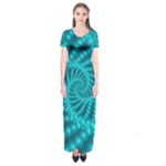 Glossy Pastel Blue Beaded Spiral Fractal Short Sleeve Maxi Dress